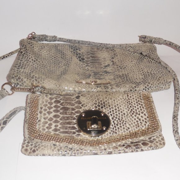 LOT 2: Elliot Lucca Rojo‎ Snakeskin Logo Crossbody Wristlet Bag Purse Wallet - Picture 2 of 10